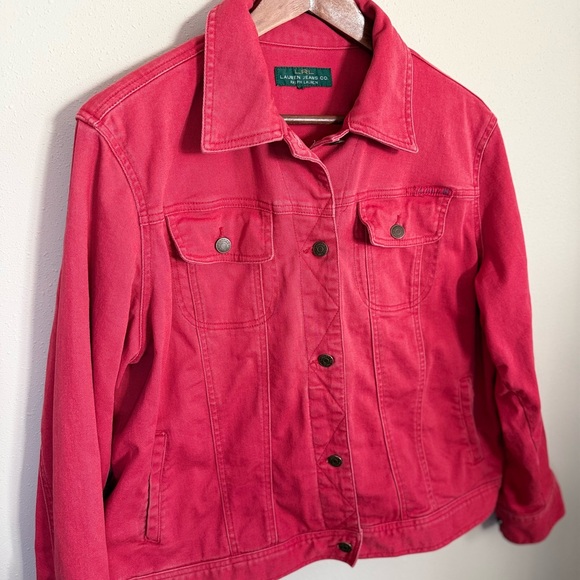 Lauren Jeans Co Ralph Lauren Red Denim Jacket Vintage Wash - Picture 3 of 11